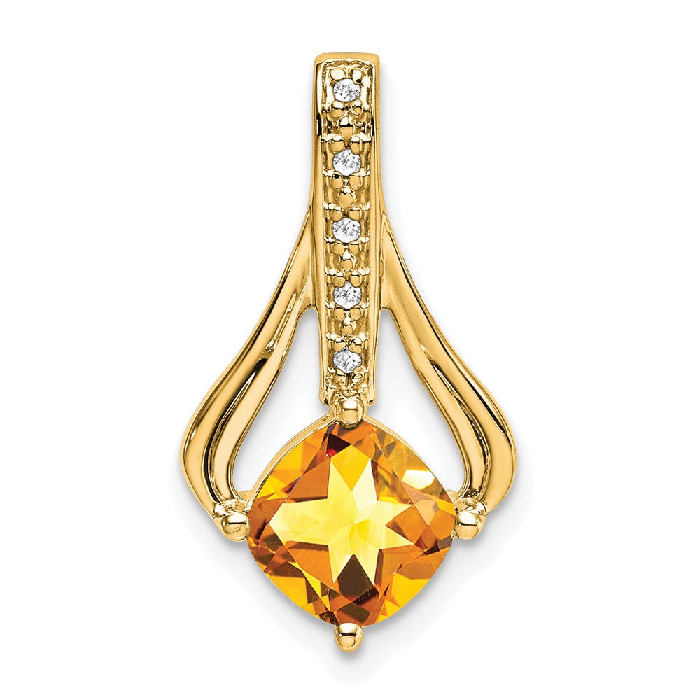 14k 7mm Cushion Citrine and Diamond Pendant Fits up to 4mm Fancy Omega Only