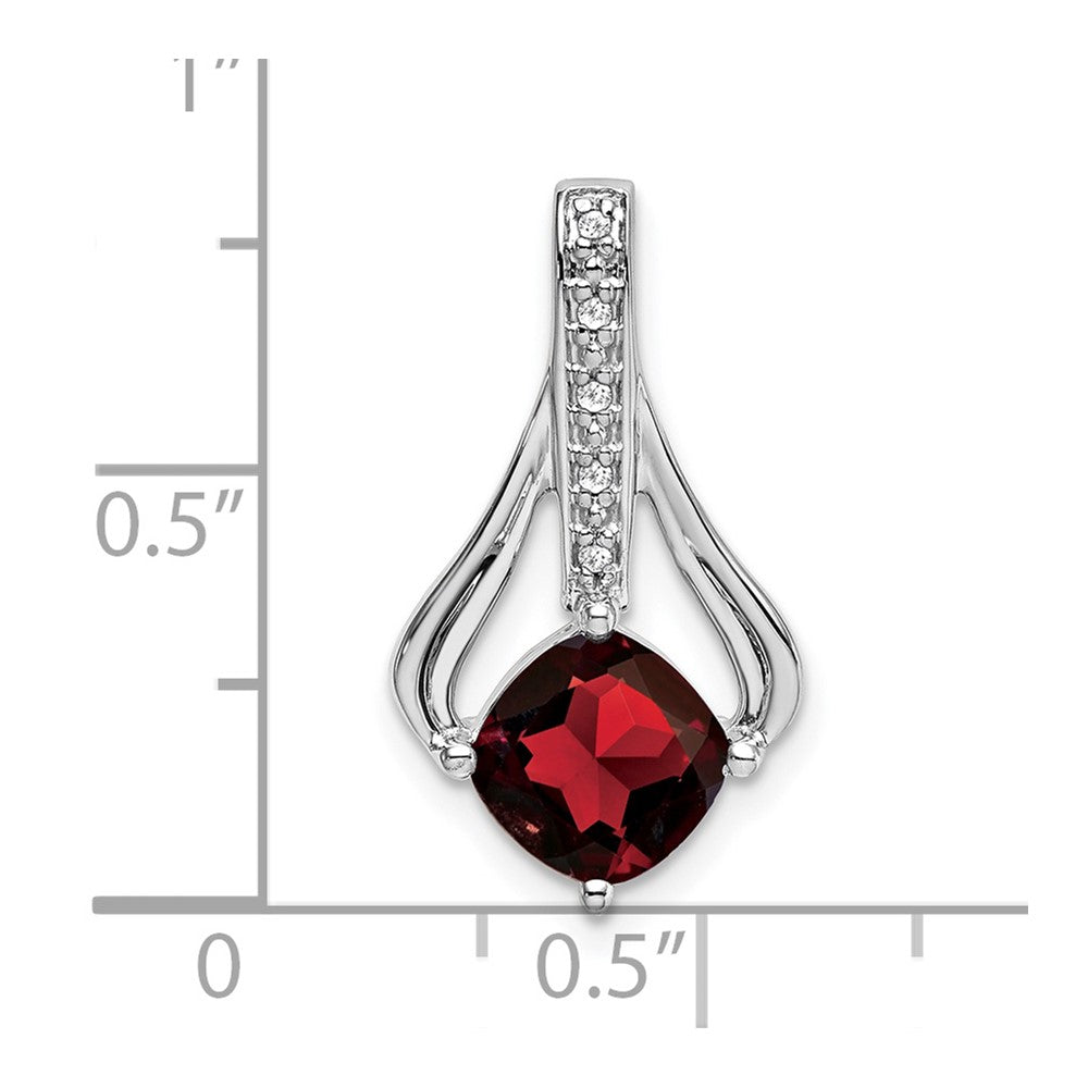 14k White Gold 7mm Cushion Garnet and Diamond Pendant Fits up to 4mm Fancy Omega Only