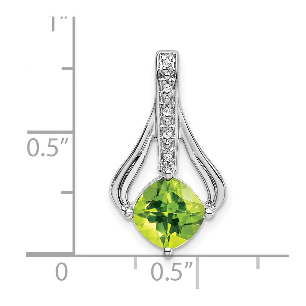 14k White Gold 7mm Cushion Peridot and Diamond Pendant Fits up to 4mm Fancy Omega Only