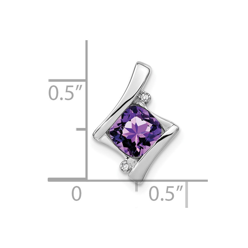 14k White Gold 6mm Cushion Amethyst and Diamond Chain Slide