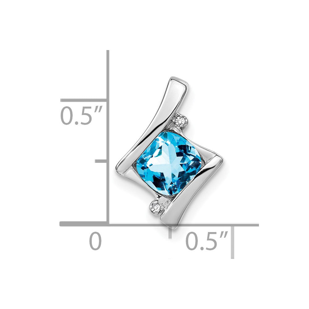 14k White Gold 6mm Cushion Blue Topaz and Diamond Chain Slide