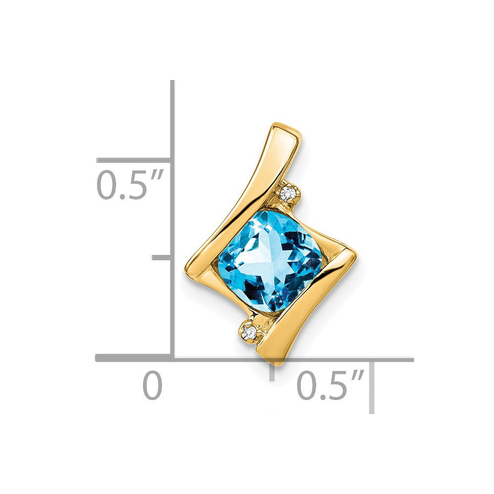 14k 6mm Cushion Blue Topaz and Diamond Chain Slide