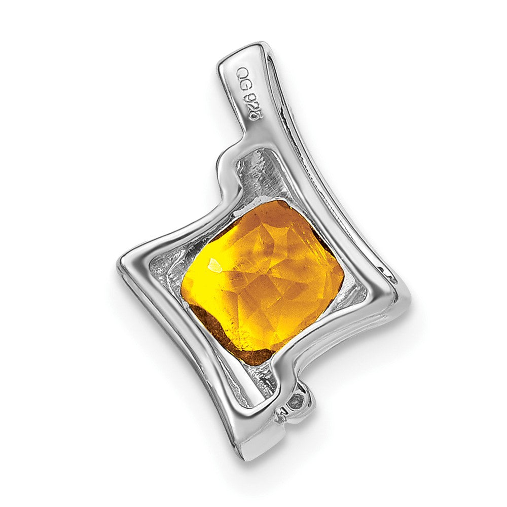 14k White Gold 6mm Cushion Citrine and Diamond Chain Slide