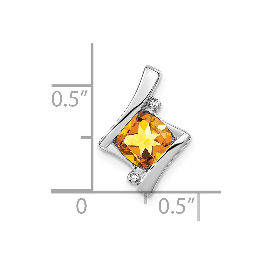 14k White Gold 6mm Cushion Citrine and Diamond Chain Slide