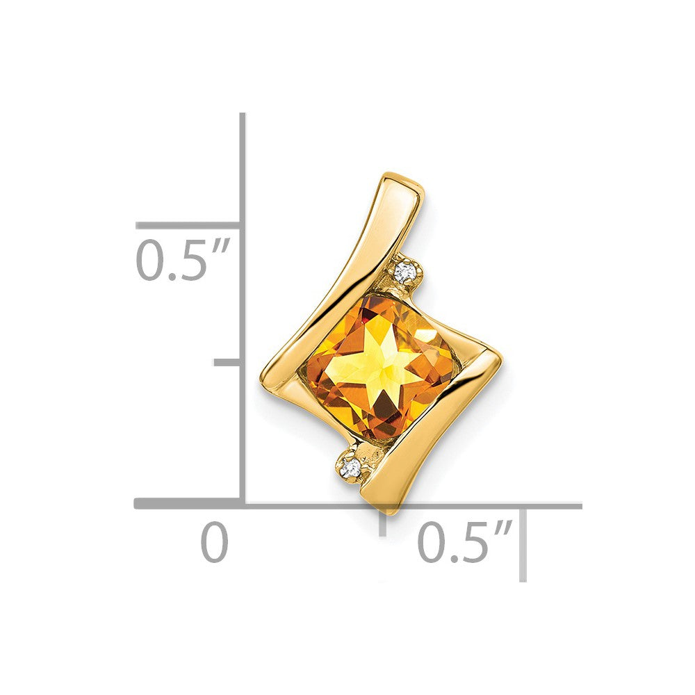 14k 6mm Cushion Citrine and Diamond Chain Slide