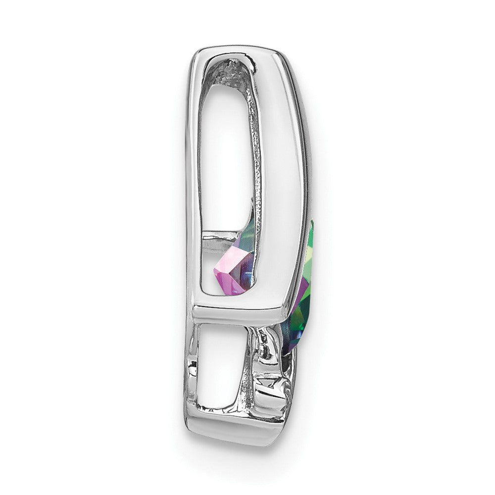 14k White Gold 6mm Cushion Mystic Fire Topaz and Diamond Pendant