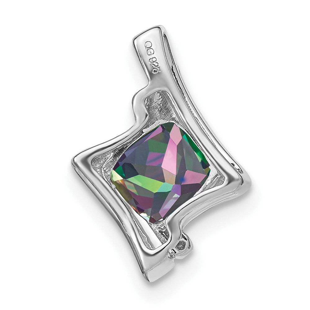 14k White Gold 6mm Cushion Mystic Fire Topaz and Diamond Pendant
