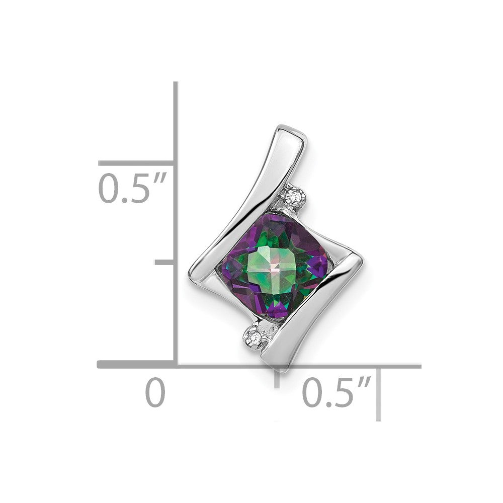 14k White Gold 6mm Cushion Mystic Fire Topaz and Diamond Pendant