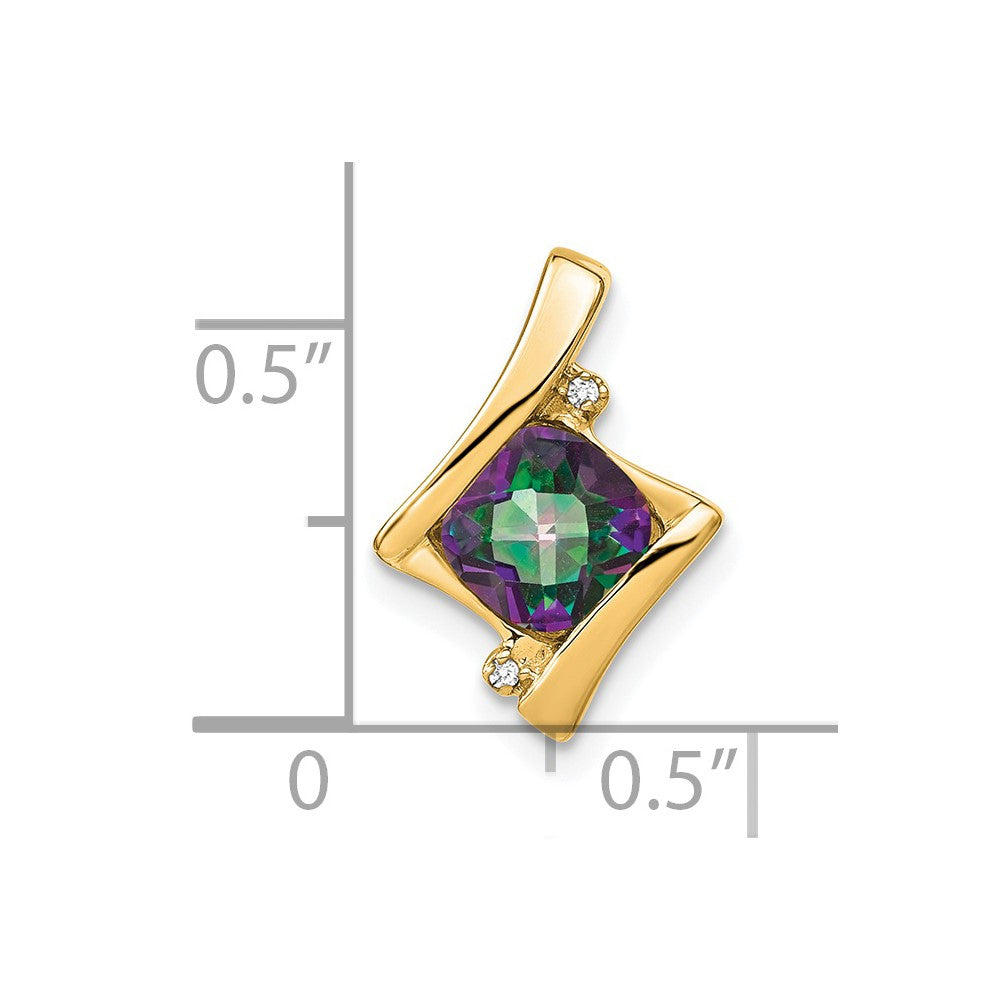 14k 6mm Cushion Mystic Fire Topaz and Diamond Pendant