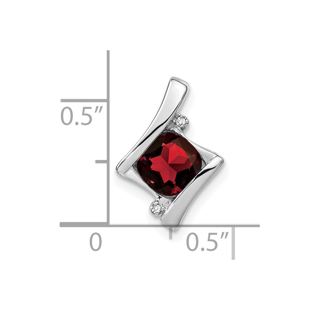 14k White Gold 6mm Cushion Garnet and Diamond Chain Slide