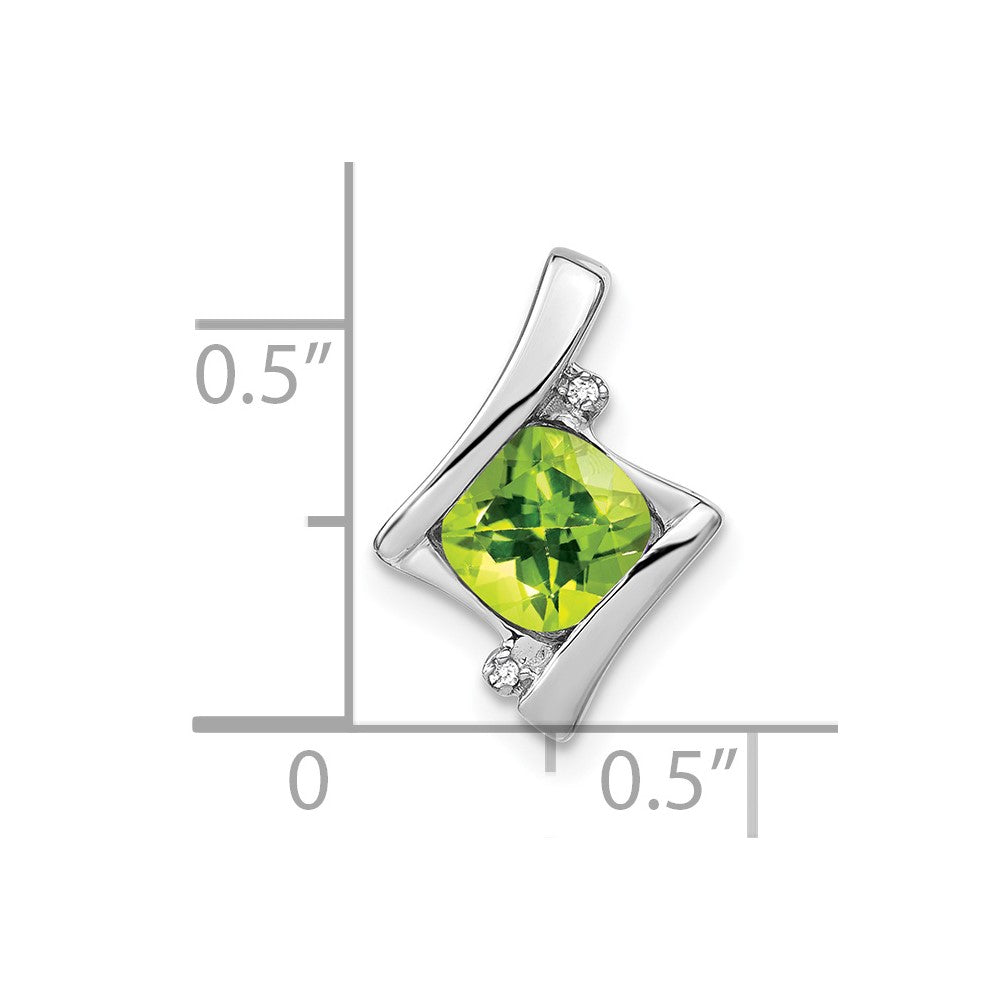 14k White Gold 6mm Cushion Peridot and Diamond Chain Slide
