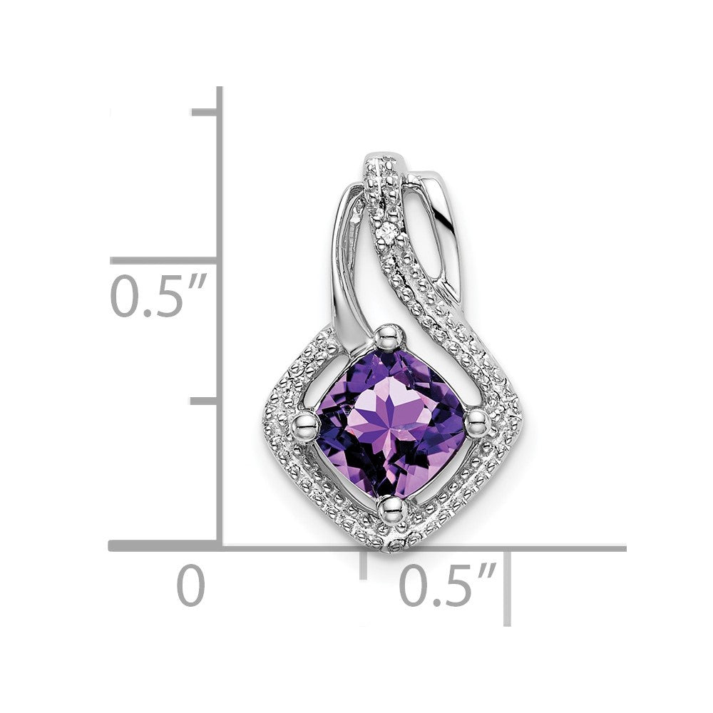 14k White Gold 6mm Cushion Amethyst and Diamond Chain Slide