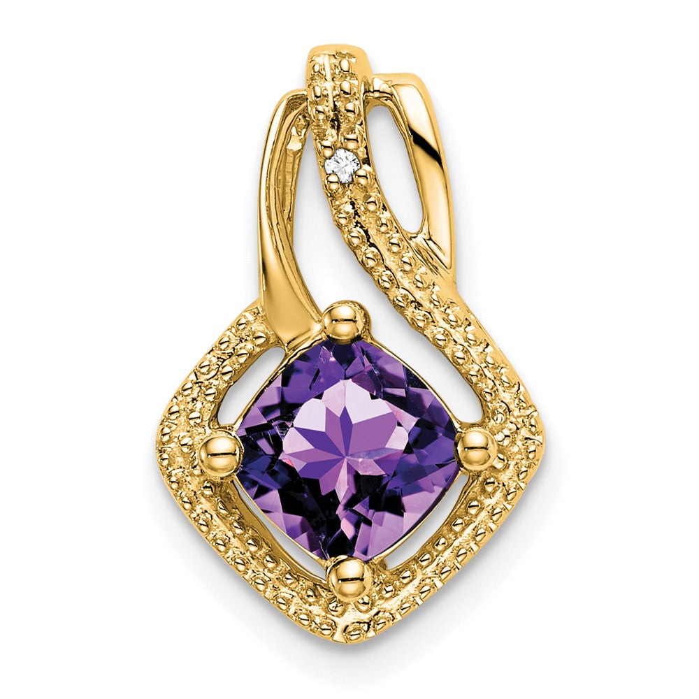 14k 6mm Cushion Amethyst and Diamond Chain Slide