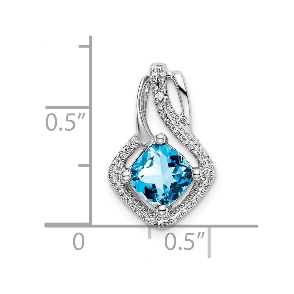 14k White Gold 6mm Cushion Blue Topaz and Diamond Chain Slide