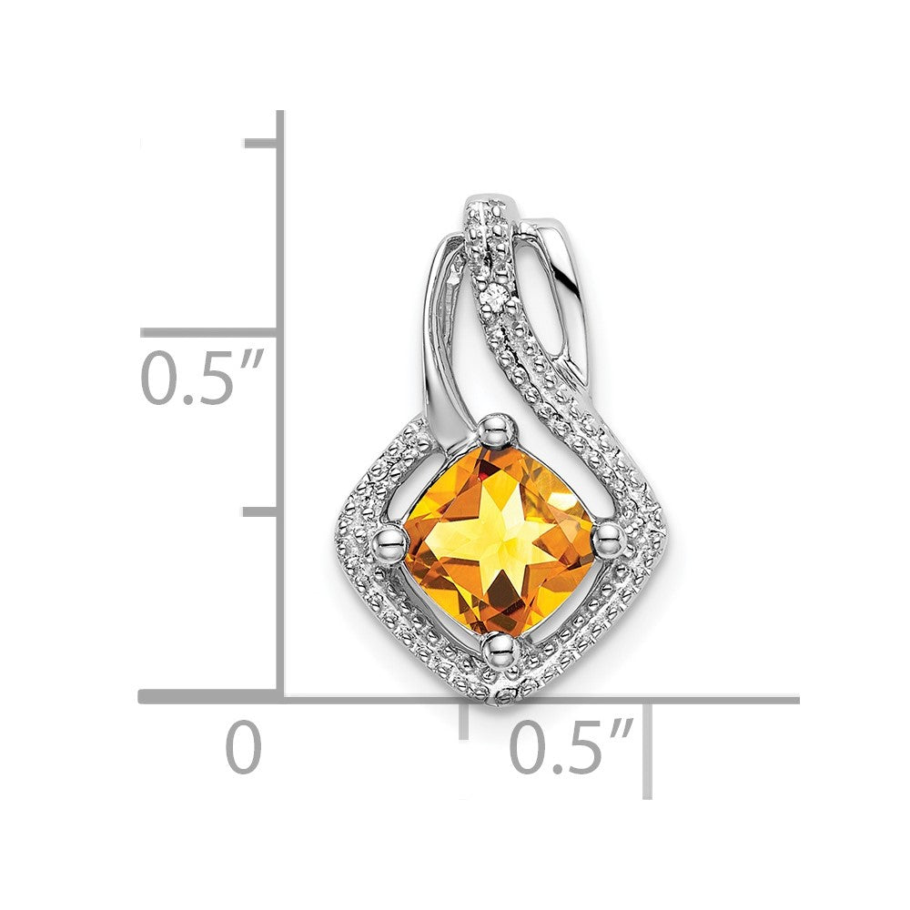 14k White Gold 6mm Cushion Citrine and Diamond Chain Slide