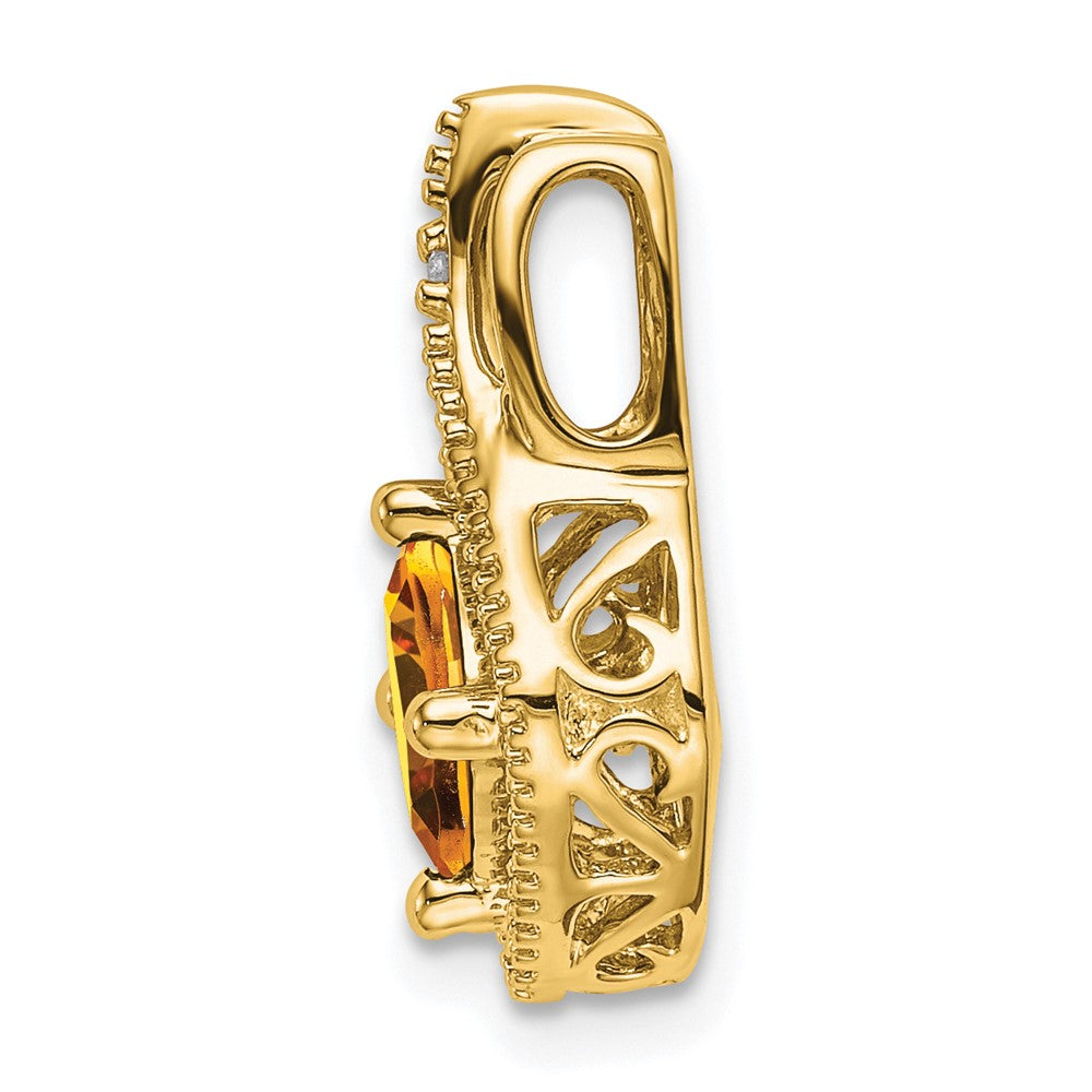 14k 6mm Cushion Citrine and Diamond Chain Slide