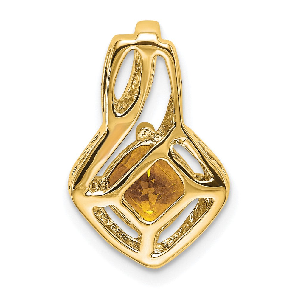 14k 6mm Cushion Citrine and Diamond Chain Slide