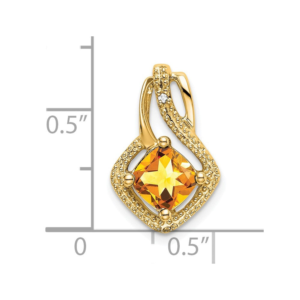 14k 6mm Cushion Citrine and Diamond Chain Slide