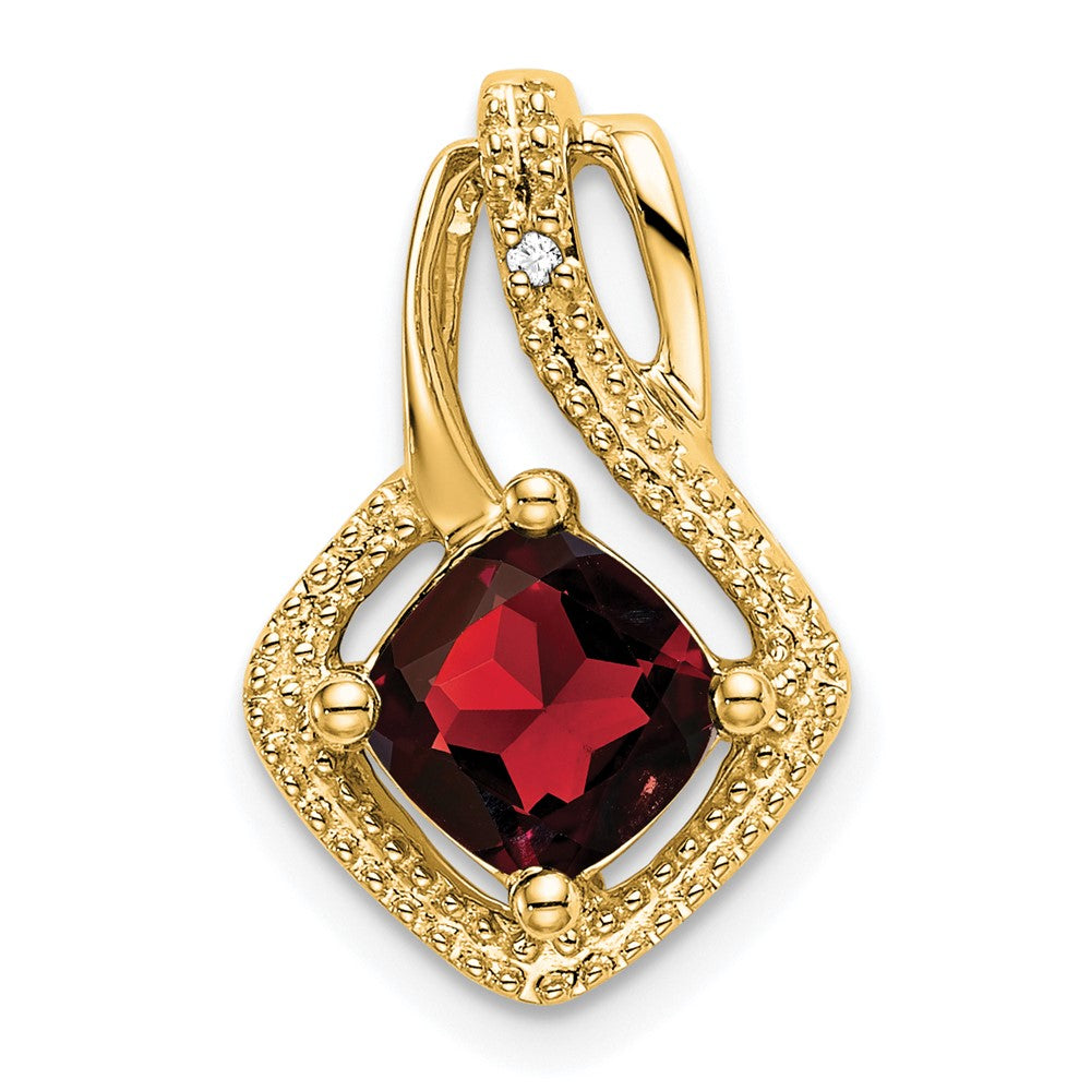 14k 6mm Cushion Garnet and Diamond Chain Slide