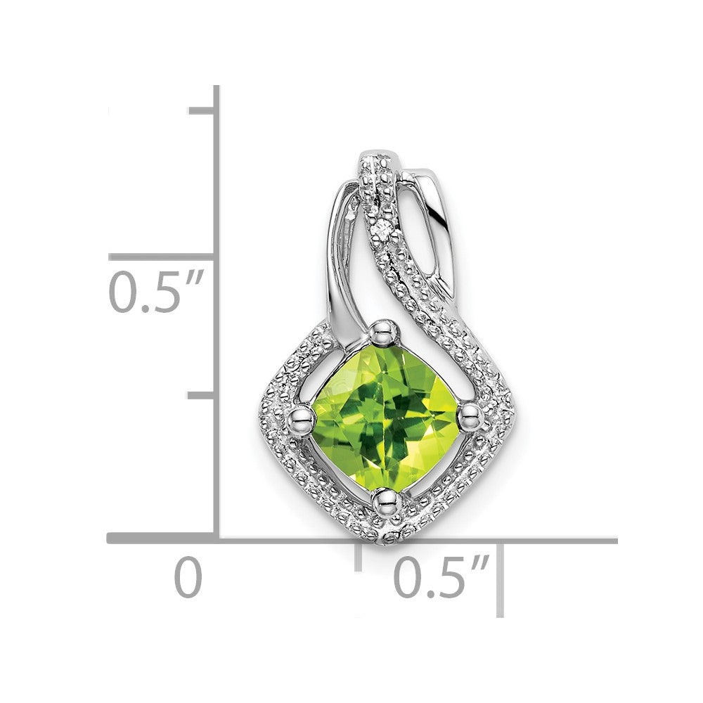 14k White Gold 6mm Cushion Peridot and Diamond Chain Slide