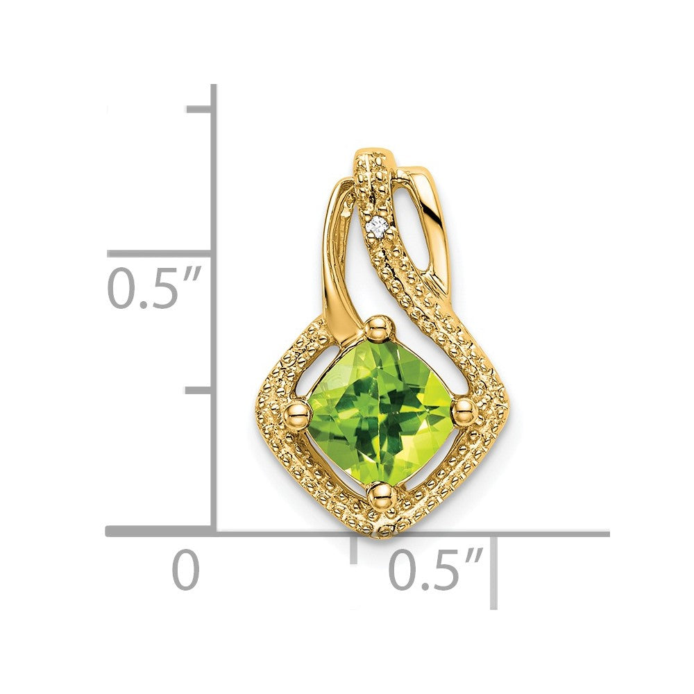 14k 6mm Cushion Peridot and Diamond Chain Slide