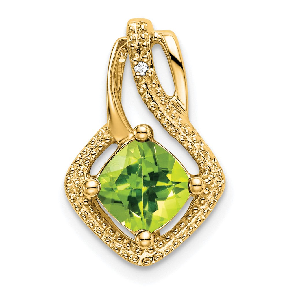 14k 6mm Cushion Peridot and Diamond Chain Slide