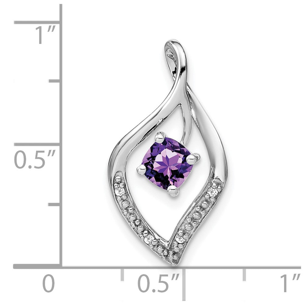 14k White Gold 5mm Cushion Amethyst and Diamond Leaf Chain Slide