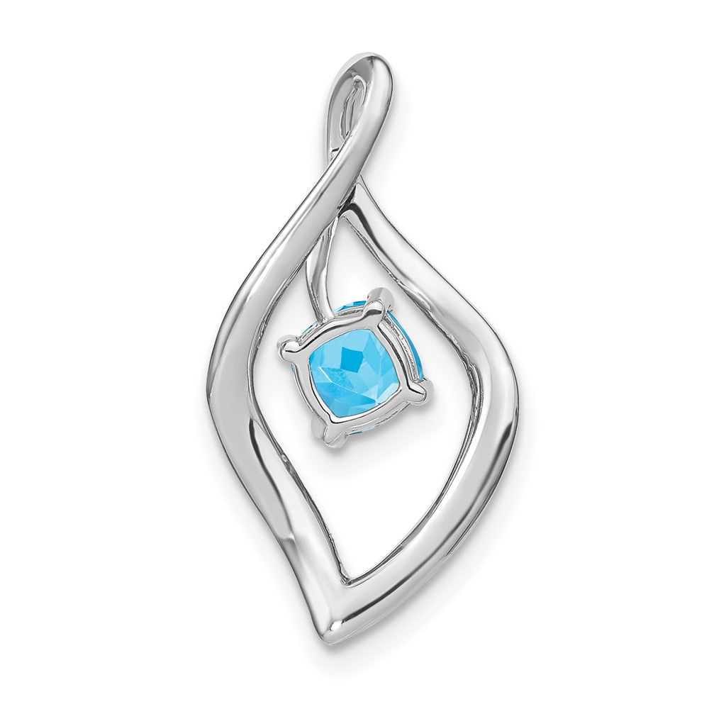 14k White Gold 5mm Cushion Blue Topaz and Diamond Leaf Chain Slide