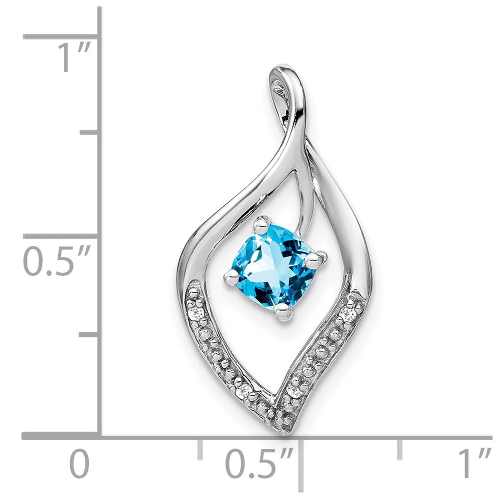14k White Gold 5mm Cushion Blue Topaz and Diamond Leaf Chain Slide