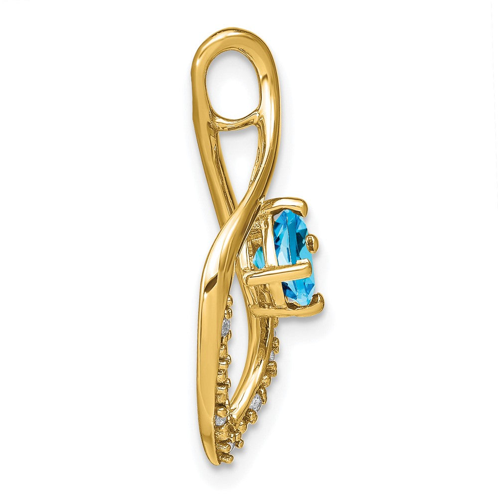 14k 5mm Cushion Blue Topaz and Diamond Leaf Chain Slide