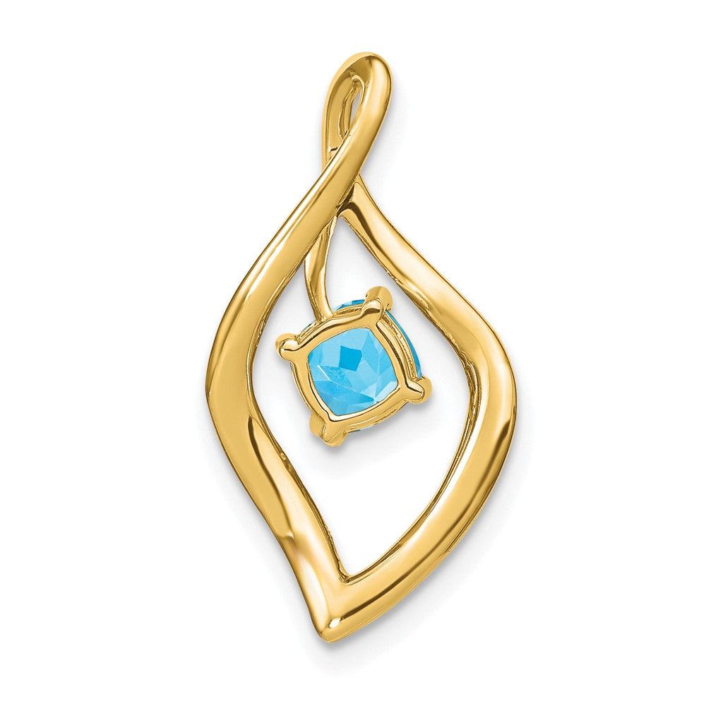 14k 5mm Cushion Blue Topaz and Diamond Leaf Chain Slide