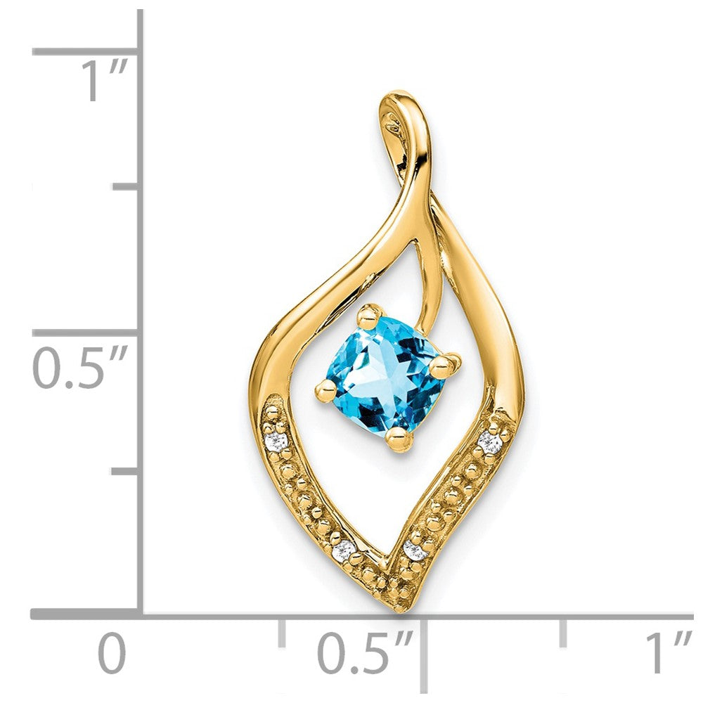 14k 5mm Cushion Blue Topaz and Diamond Leaf Chain Slide