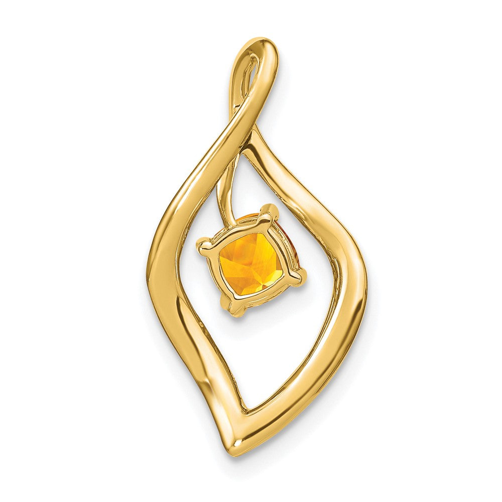 14k 5mm Cushion Citrine and Diamond Leaf Chain Slide