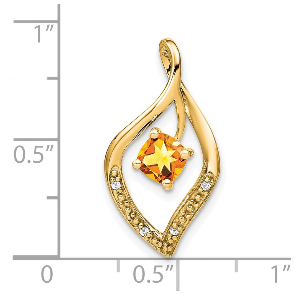 14k 5mm Cushion Citrine and Diamond Leaf Chain Slide