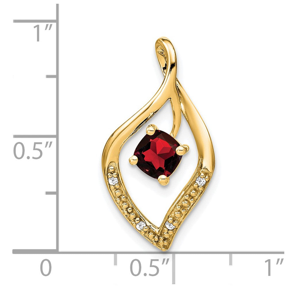 14k 5mm Cushion Garnet and Diamond Leaf Chain Slide