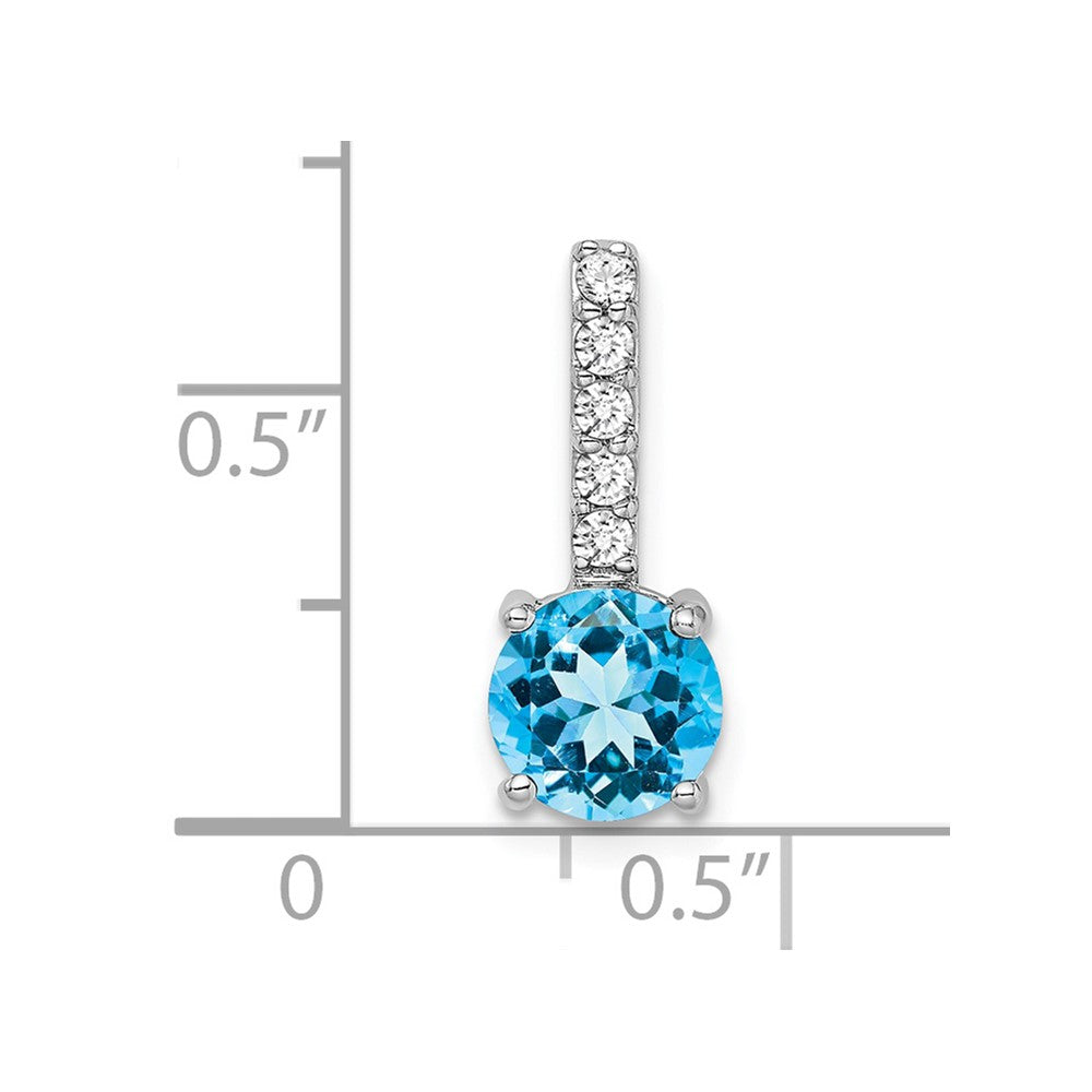 14k White Gold 7mm Round Blue Topaz and Diamond Chain Slide