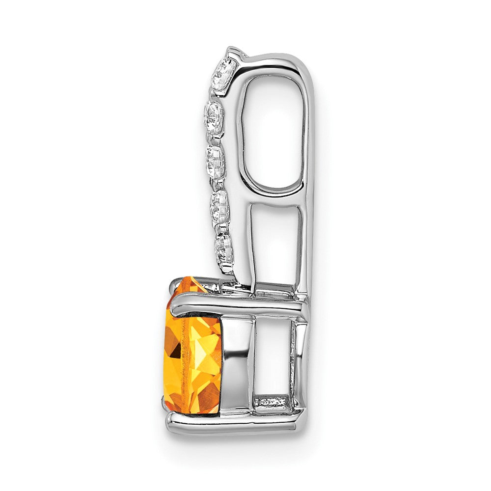 14k White Gold 7mm Round Citrine and Diamond Chain Slide