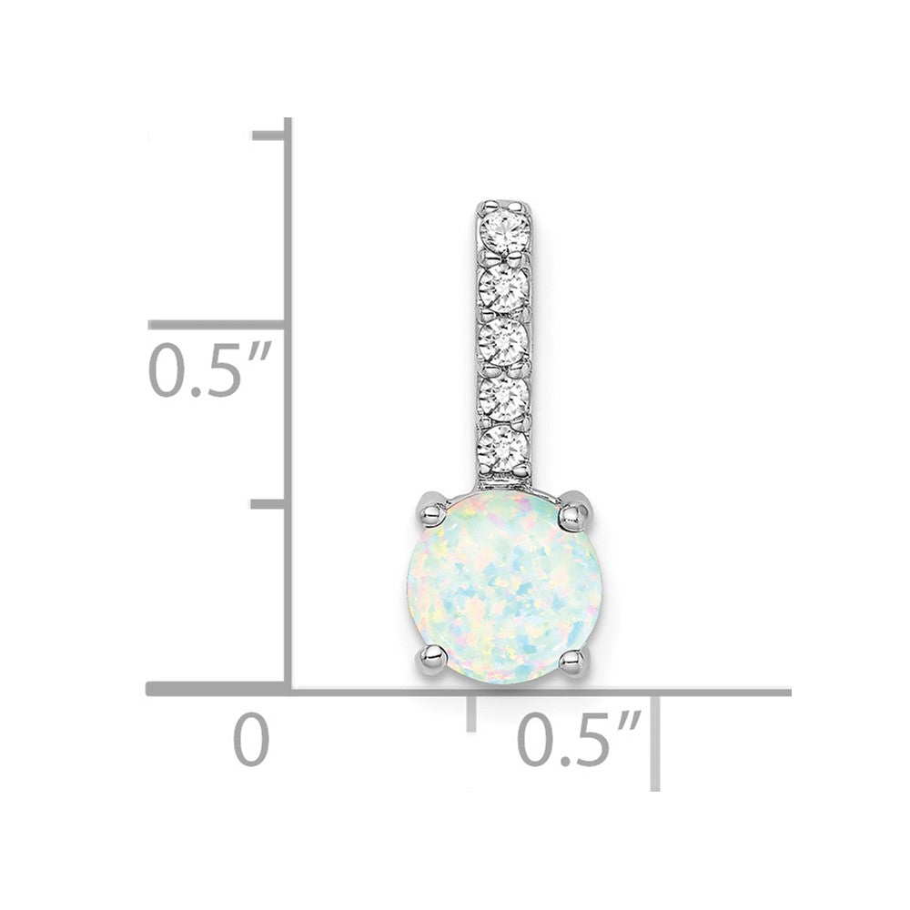14k White Gold Round Lab Created Opal and Diamond Pendant