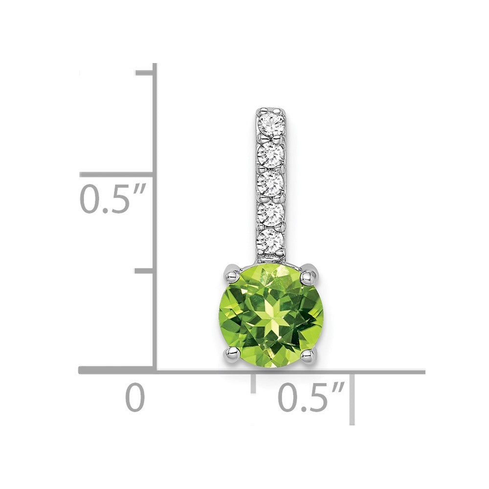 14k White Gold 7mm Round Peridot and Diamond Chain Slide