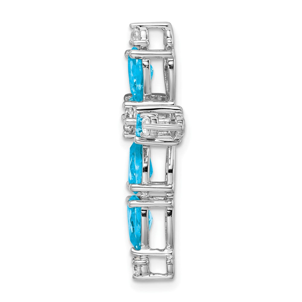 14k White Gold 6x4mm Pear Blue Topaz and Diamond Cross Chain Slide
