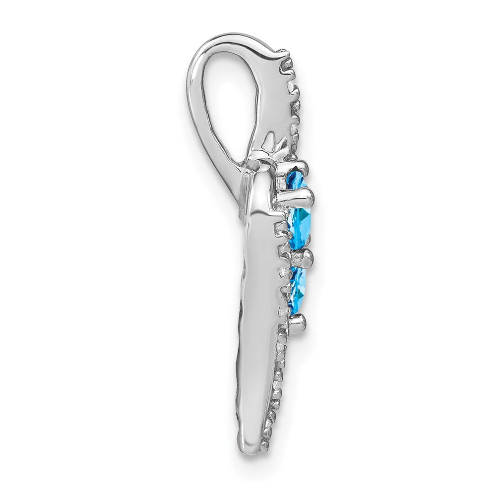 14k White Gold 2-Stone Round Blue Topaz and Diamond Chain Slide
