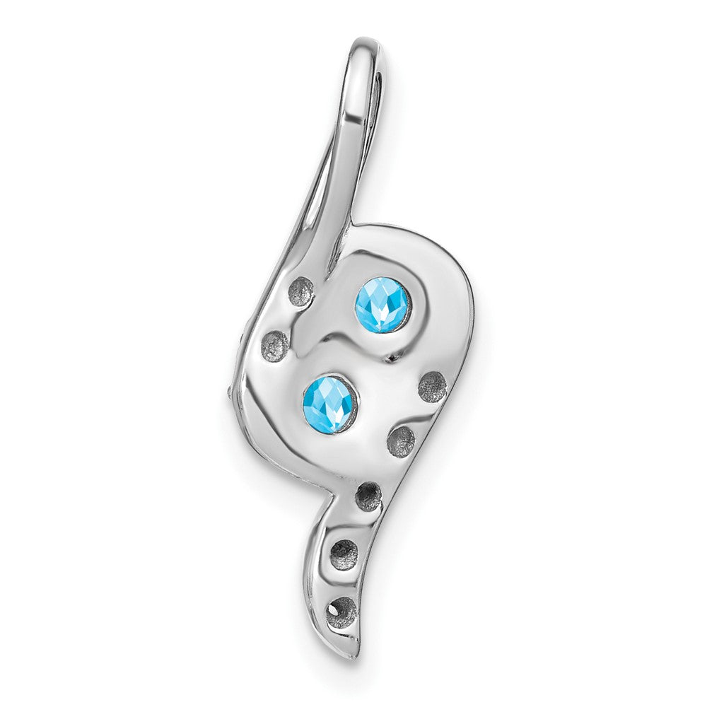 14k White Gold 2-Stone Round Blue Topaz and Diamond Chain Slide