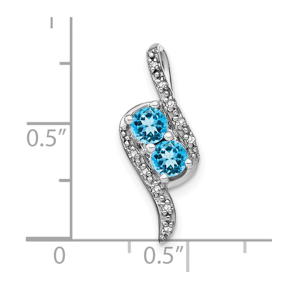 14k White Gold 2-Stone Round Blue Topaz and Diamond Chain Slide