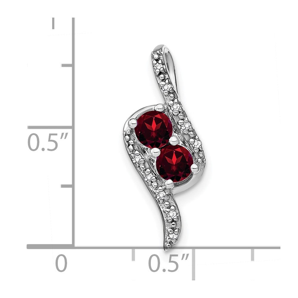 14k White Gold 2-Stone Round Garnet and Diamond Chain Slide
