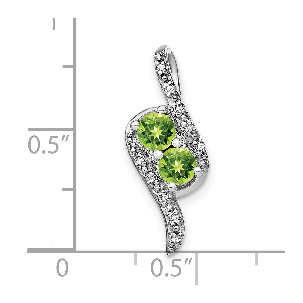 14k White Gold 2-Stone Round Peridot and Diamond Chain Slide
