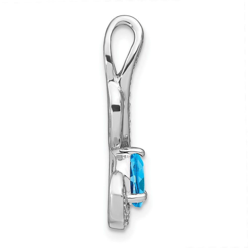 14k White Gold 6x4mm Oval Blue Topaz and Diamond Swirl Chain Slide