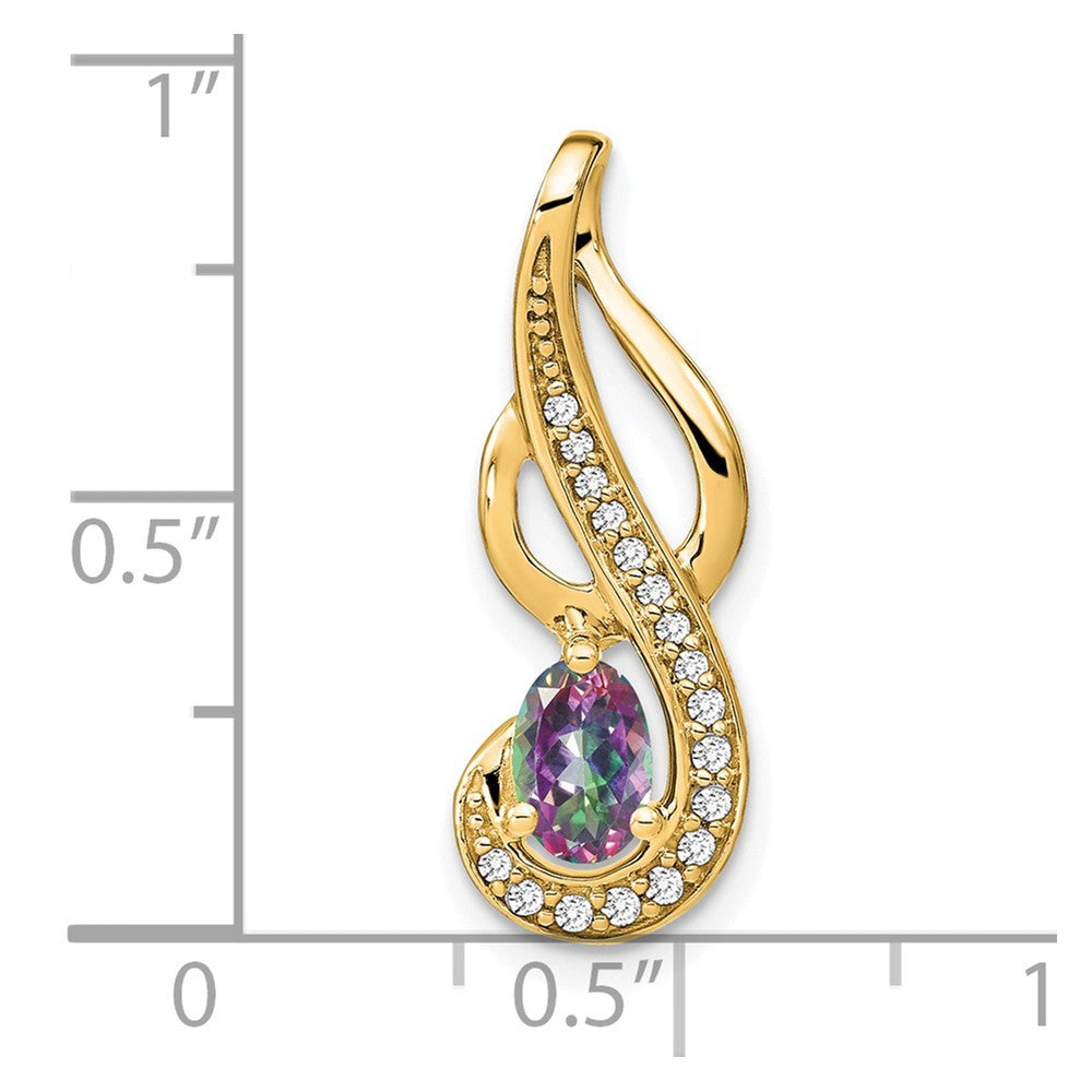 14k 6x4mm Oval Mystic Fire Topaz and Diamond Swirl Pendant