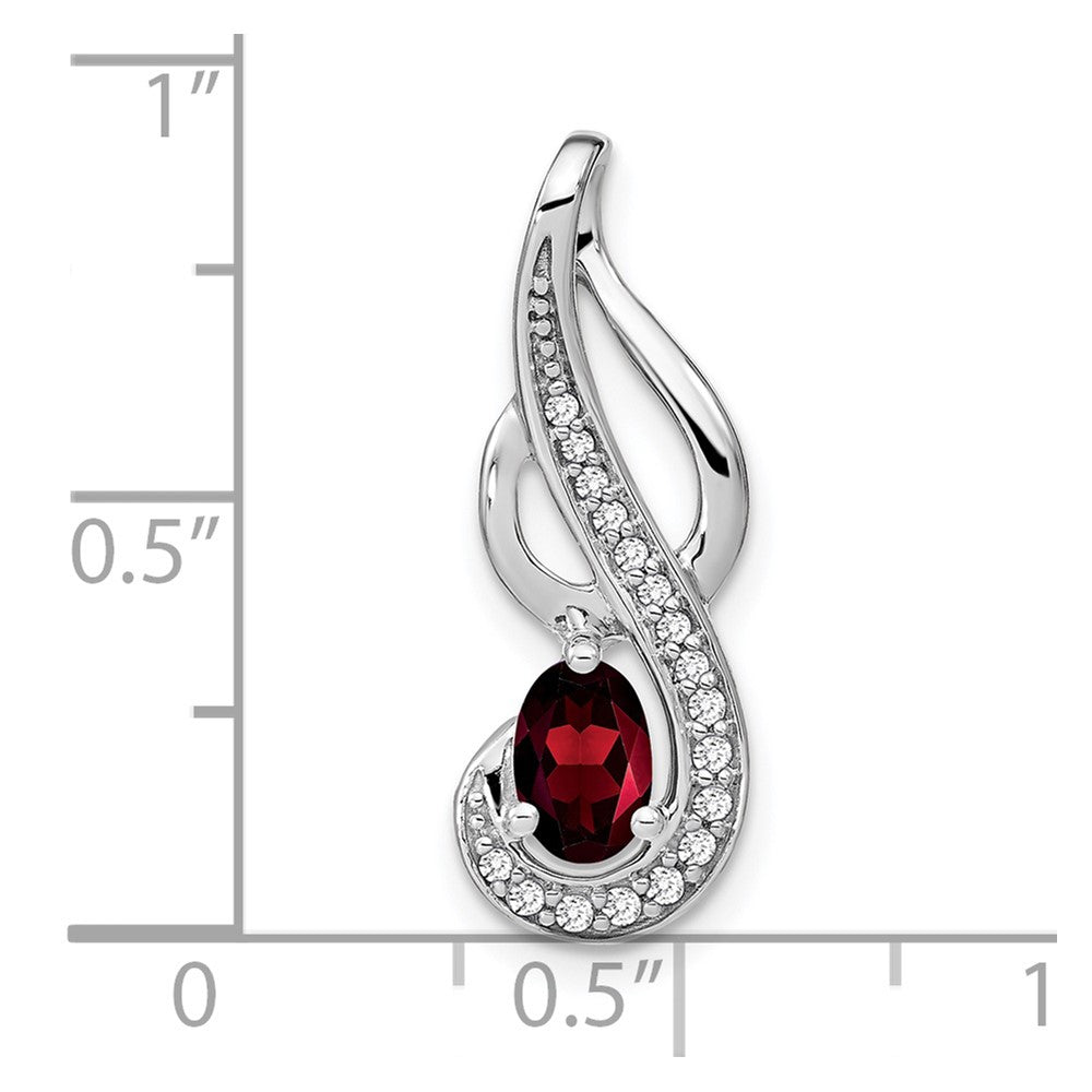 14k White Gold 6x4mm Oval Garnet and Diamond Swirl Chain Slide