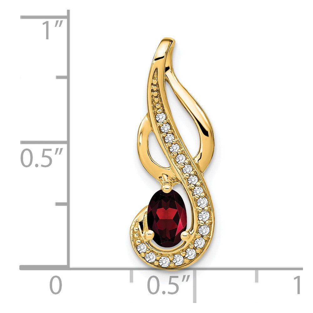 14k 6x4mm Oval Garnet and Diamond Swirl Chain Slide