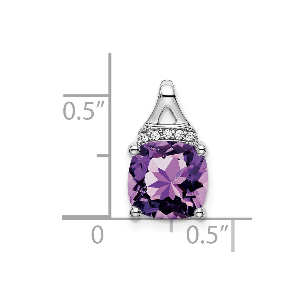 14k White Gold 8mm Cushion Amethyst and Diamond Chain Slide